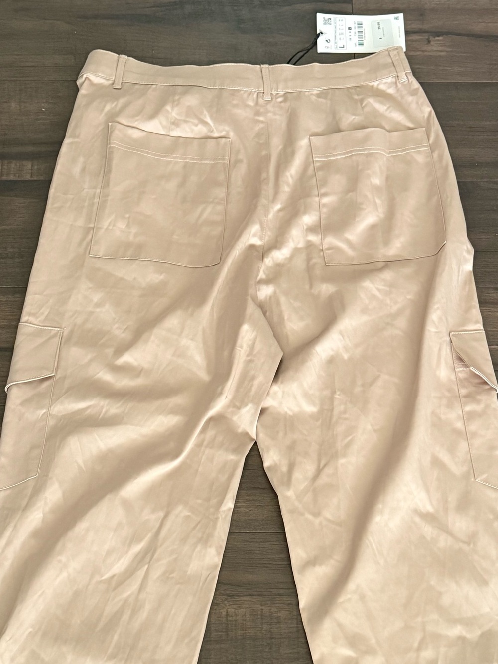 ZARA High Waist Satin Cargo Jogger Pants Tan Women’s L NWT - Picture 4 of 9